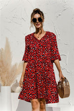 Midi Jurk met V-hals en Bloemenprint - Midi Dresses - Jurkjes.co