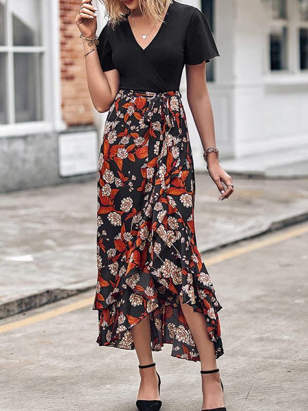 Midi Jurk met V-hals en Bloemenprint - Midi Dresses - Jurkjes.co