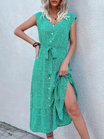 Midi Jurk met V-hals en Bloemenprint - Midi Dresses - Jurkjes.co