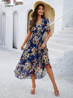 Midi Jurk met V-hals en Bloemenprint - Midi Dresses - Jurkjes.co