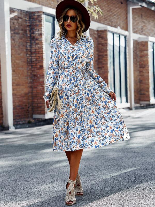 Midi Jurk met V-hals en Bloemenprint - Midi Dresses - Jurkjes.co