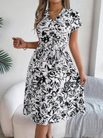 Midi Jurk met V-hals en Bloemenprint - Midi Dresses - Jurkjes.co