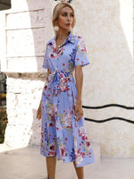 Midi Jurk met V-hals en Bloemenprint - Midi Dresses - Jurkjes.co