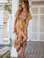 Midi Jurk met V-hals en Bloemenprint - Midi Dresses - Jurkjes.co