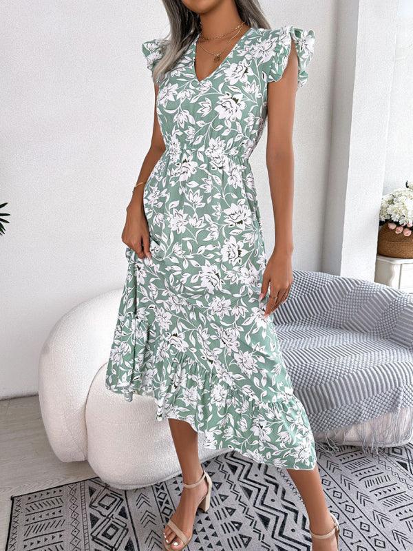 Midi Jurk met V-hals en Bloemenprint - Midi Dresses - Jurkjes.co