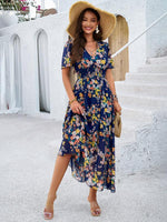 Midi Jurk met V-hals en Bloemenprint - Midi Dresses - Jurkjes.co