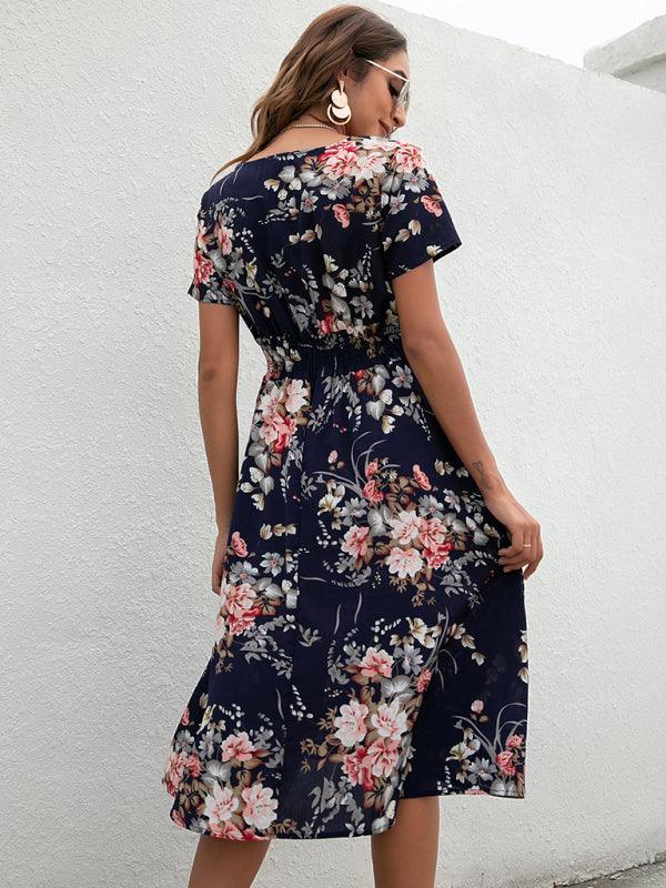 Midi Jurk met V-hals en Bloemenprint - Midi Dresses - Jurkjes.co