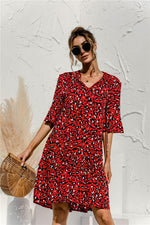 Midi Jurk met V-hals en Bloemenprint - Midi Dresses - Jurkjes.co