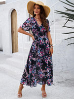 Midi Jurk met V-hals en Bloemenprint - Midi Dresses - Jurkjes.co