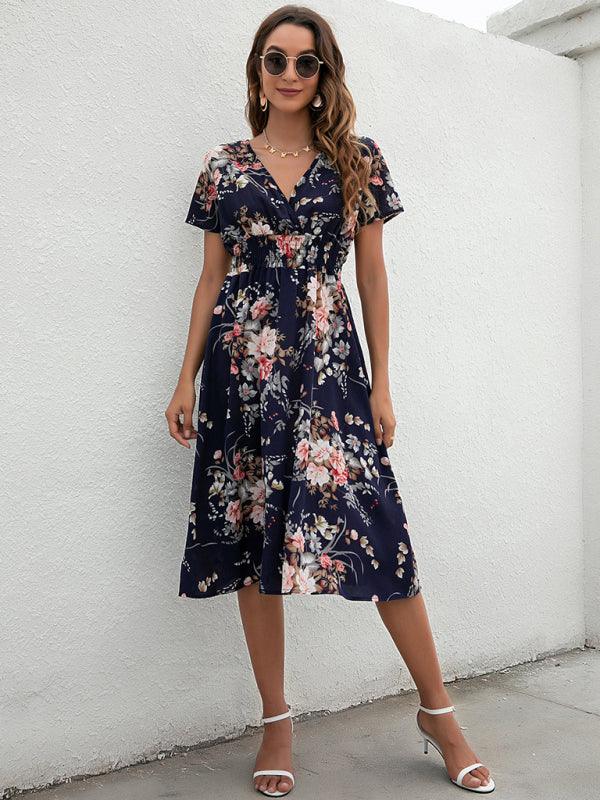 Midi Jurk met V-hals en Bloemenprint - Midi Dresses - Jurkjes.co