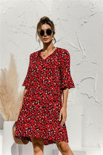 Midi Jurk met V-hals en Bloemenprint - Midi Dresses - Jurkjes.co