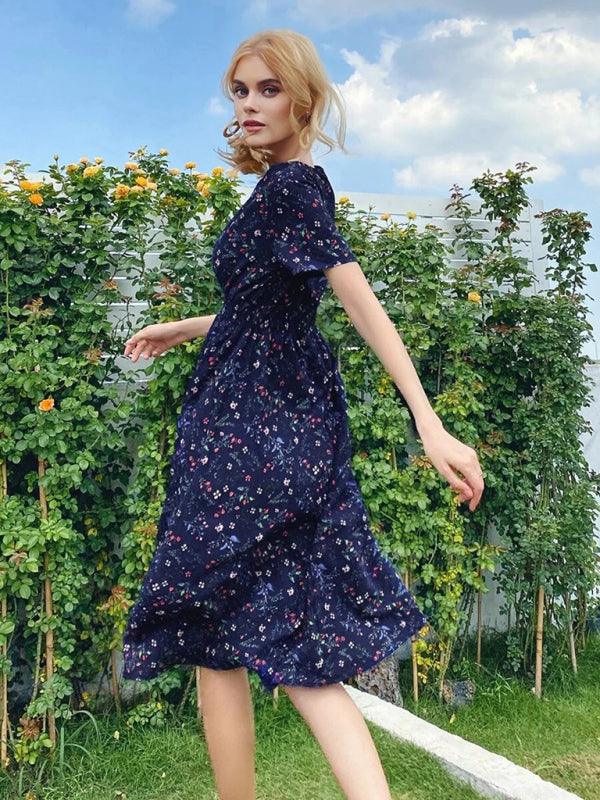 Midi Jurk met V-hals en Bloemenprint - Midi Dresses - Jurkjes.co