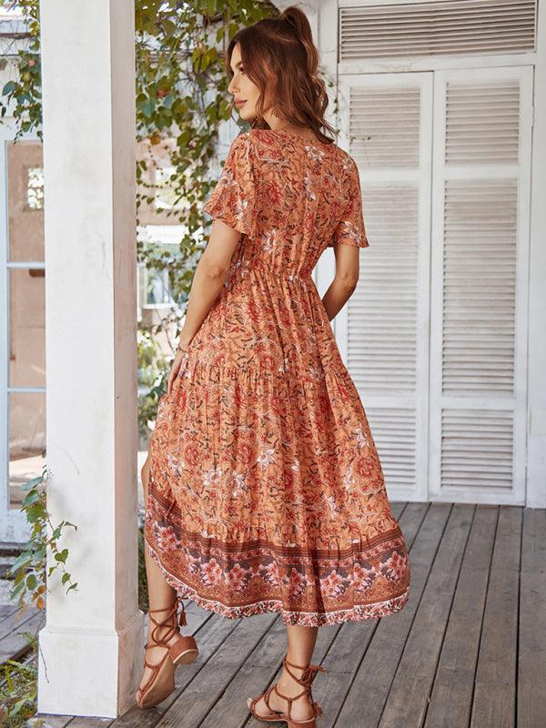 Midi Jurk met V-hals en Bloemenprint - Midi Dresses - Jurkjes.co