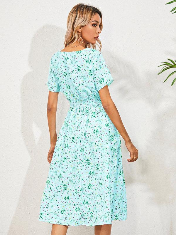 Midi Jurk met V-hals en Bloemenprint - Midi Dresses - Jurkjes.co