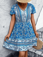 Midi Jurk met V-hals en Bloemenprint - Midi Dresses - Jurkjes.co