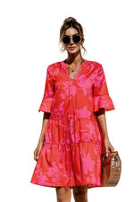 Midi Jurk met V-hals en Bloemenprint - Midi Dresses - Jurkjes.co