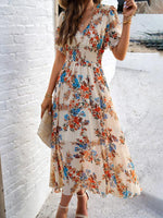 Midi Jurk met V-hals en Bloemenprint - Midi Dresses - Jurkjes.co