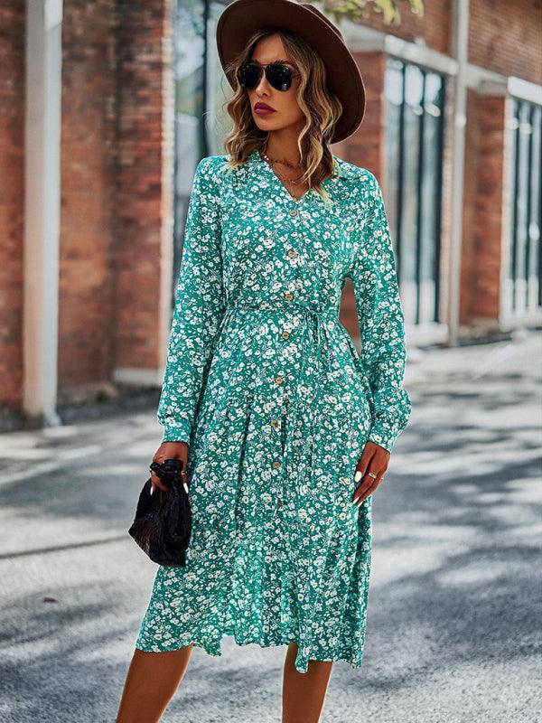 Midi Jurk met V-hals en Bloemenprint - Midi Dresses - Jurkjes.co