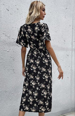 Midi Jurk met V-hals en Bloemenprint - Midi Dresses - Jurkjes.co