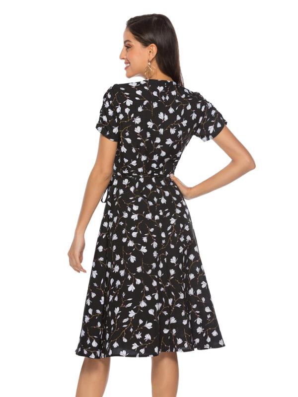 Midi Jurk met V-hals en Bloemenprint - Midi Dresses - Jurkjes.co