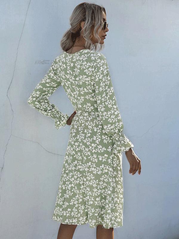 Midi Jurk met V-hals en Bloemenprint - Midi Dresses - Jurkjes.co