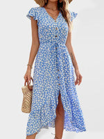Midi Jurk met V-hals en Bloemenprint - Midi Dresses - Jurkjes.co