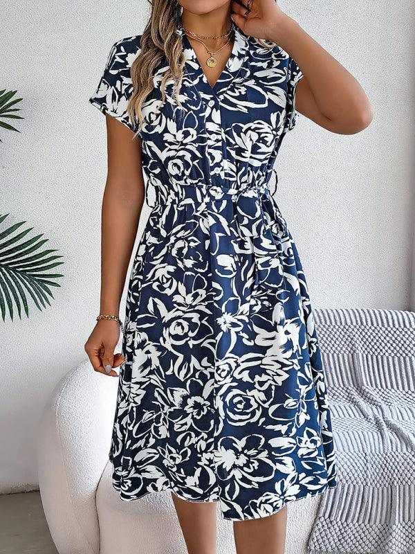 Midi Jurk met V-hals en Bloemenprint - Midi Dresses - Jurkjes.co