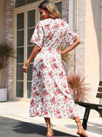 Midi Jurk met V-hals en Bloemenprint - Midi Dresses - Jurkjes.co