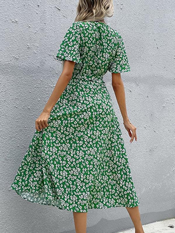 Midi Jurk met V-hals en Bloemenprint - Midi Dresses - Jurkjes.co