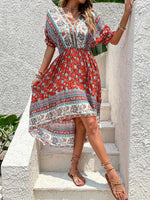 Midi Jurk met V-hals en Bloemenprint - Midi Dresses - Jurkjes.co