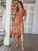 Midi Jurk met V-hals en Bloemenprint - Midi Dresses - Jurkjes.co