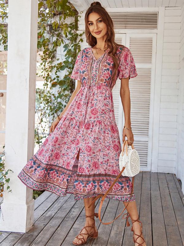Midi Jurk met V-hals en Bloemenprint - Midi Dresses - Jurkjes.co