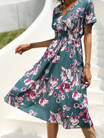 Midi Jurk met V-hals en Bloemenprint - Midi Dresses - Jurkjes.co