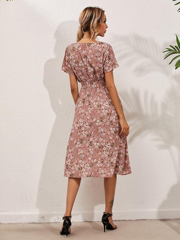 Midi Jurk met V-hals en Bloemenprint - Midi Dresses - Jurkjes.co