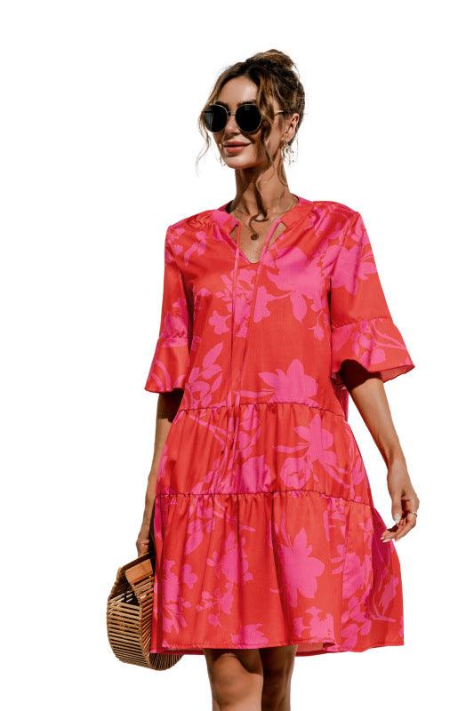 Midi Jurk met V-hals en Bloemenprint - Midi Dresses - Jurkjes.co