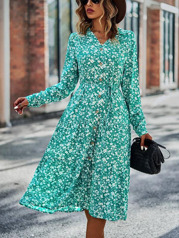 Midi Jurk met V-hals en Bloemenprint - Midi Dresses - Jurkjes.co