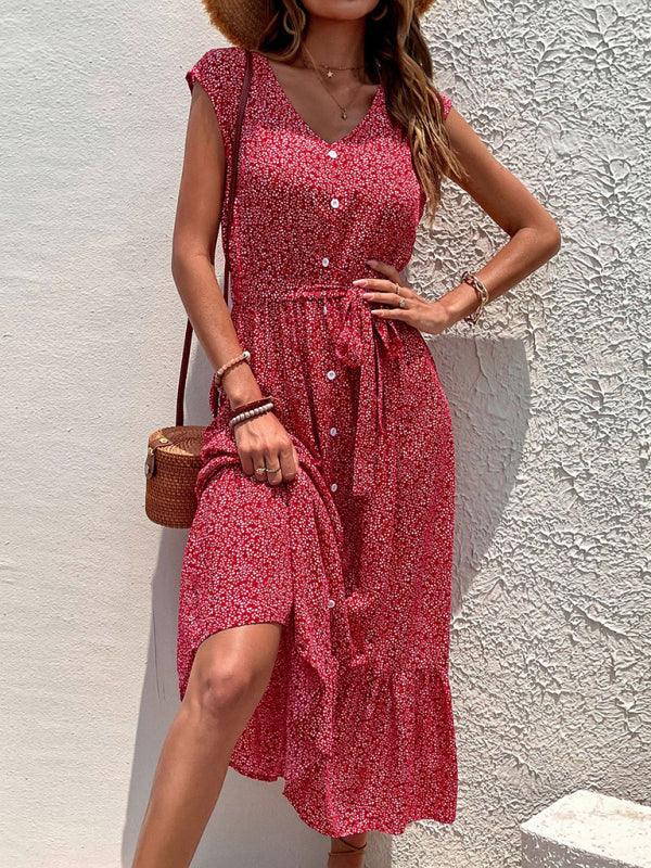 Midi Jurk met V-hals en Bloemenprint - Midi Dresses - Jurkjes.co