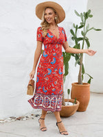 Midi Jurk met V-hals en Bloemenprint - Midi Dresses - Jurkjes.co