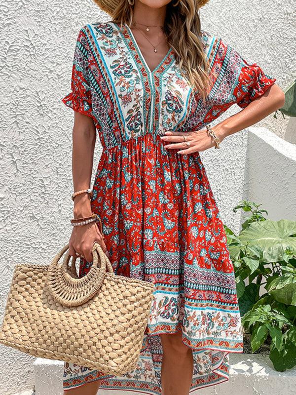 Midi Jurk met V-hals en Bloemenprint - Midi Dresses - Jurkjes.co