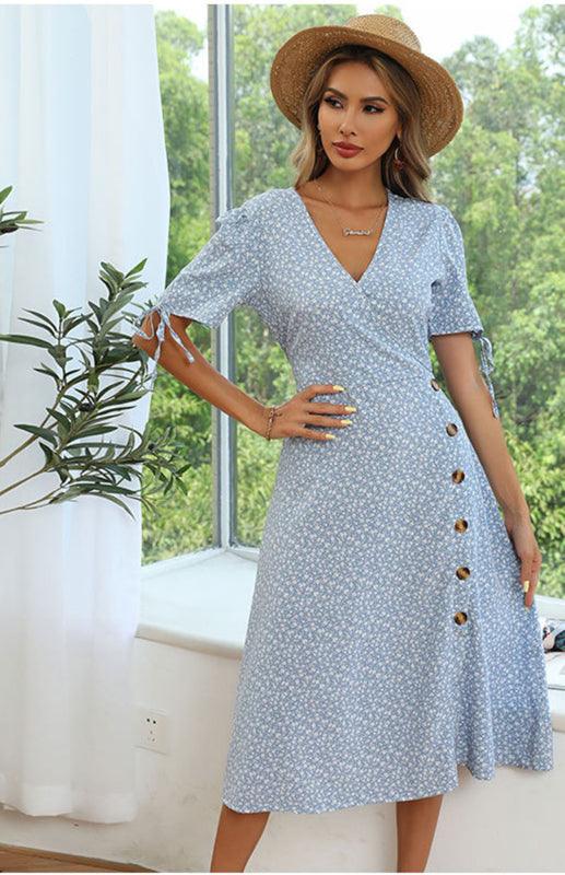 Midi Jurk met V-hals en Bloemenprint - Midi Dresses - Jurkjes.co