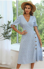 Midi Jurk met V-hals en Bloemenprint - Midi Dresses - Jurkjes.co