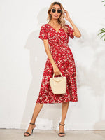 Midi Jurk met V-hals en Bloemenprint - Midi Dresses - Jurkjes.co