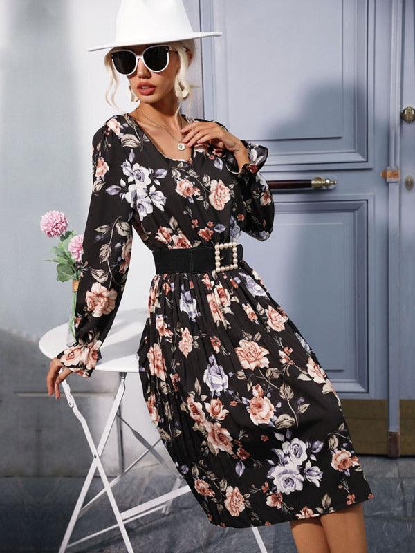 Midi Jurk met V-hals en Bloemenprint - Midi Dresses - Jurkjes.co