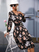 Midi Jurk met V-hals en Bloemenprint - Midi Dresses - Jurkjes.co