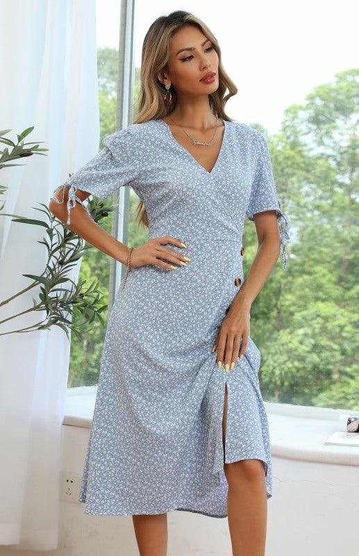 Midi Jurk met V-hals en Bloemenprint - Midi Dresses - Jurkjes.co