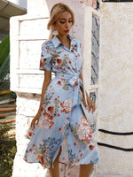 Midi Jurk met V-hals en Bloemenprint - Midi Dresses - Jurkjes.co