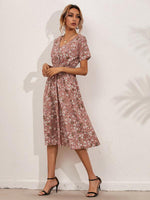 Midi Jurk met V-hals en Bloemenprint - Midi Dresses - Jurkjes.co