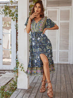 Midi Jurk met V-hals en Bloemenprint - Midi Dresses - Jurkjes.co