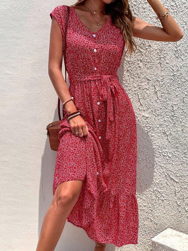 Midi Jurk met V-hals en Bloemenprint - Midi Dresses - Jurkjes.co