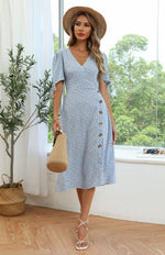 Midi Jurk met V-hals en Bloemenprint - Midi Dresses - Jurkjes.co